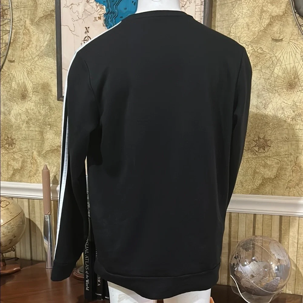 Adidas Men's Crewneck Sweatshirt - Black with White Stripes. Large